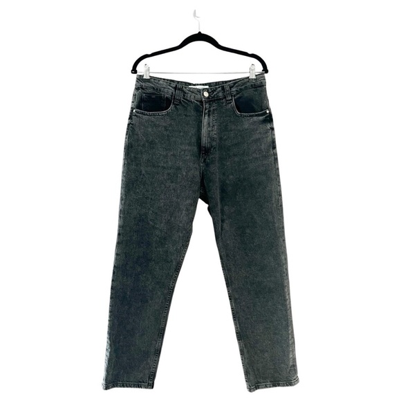 ZARA High Waist Relaxed Wide Leg Washed Black Denim Pants Sz 12 - Picture 2 of 5